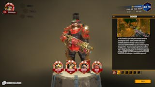 A screenshot of Deep Rock Galactic, showing the class selection screen. All dwarves are promoted to Legendary 2. The selected class is Engineer, who is wearing a red outfit, and a top hat with its lid flapping.