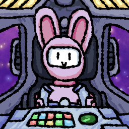 A drawing of an anthropomorphic rabbit sitting in a cockpit of a spaceship.