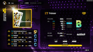 A screenshot of EZ2ON REBOOT R, showcasing a screen of the Trickster course being cleared with a grade of B.