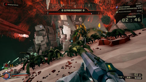 Screenshot of Deep Rock Galactic's weapon modification menu. The weapon shown is Gunner's 'Lead Storm' Powered Minigun with 4th Relic skin applied.